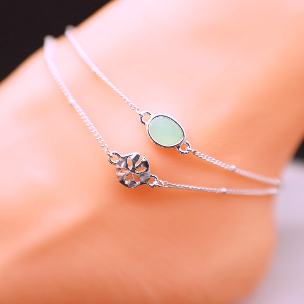 Sand Dollar Tumbled Sea Glass Anklet 21$